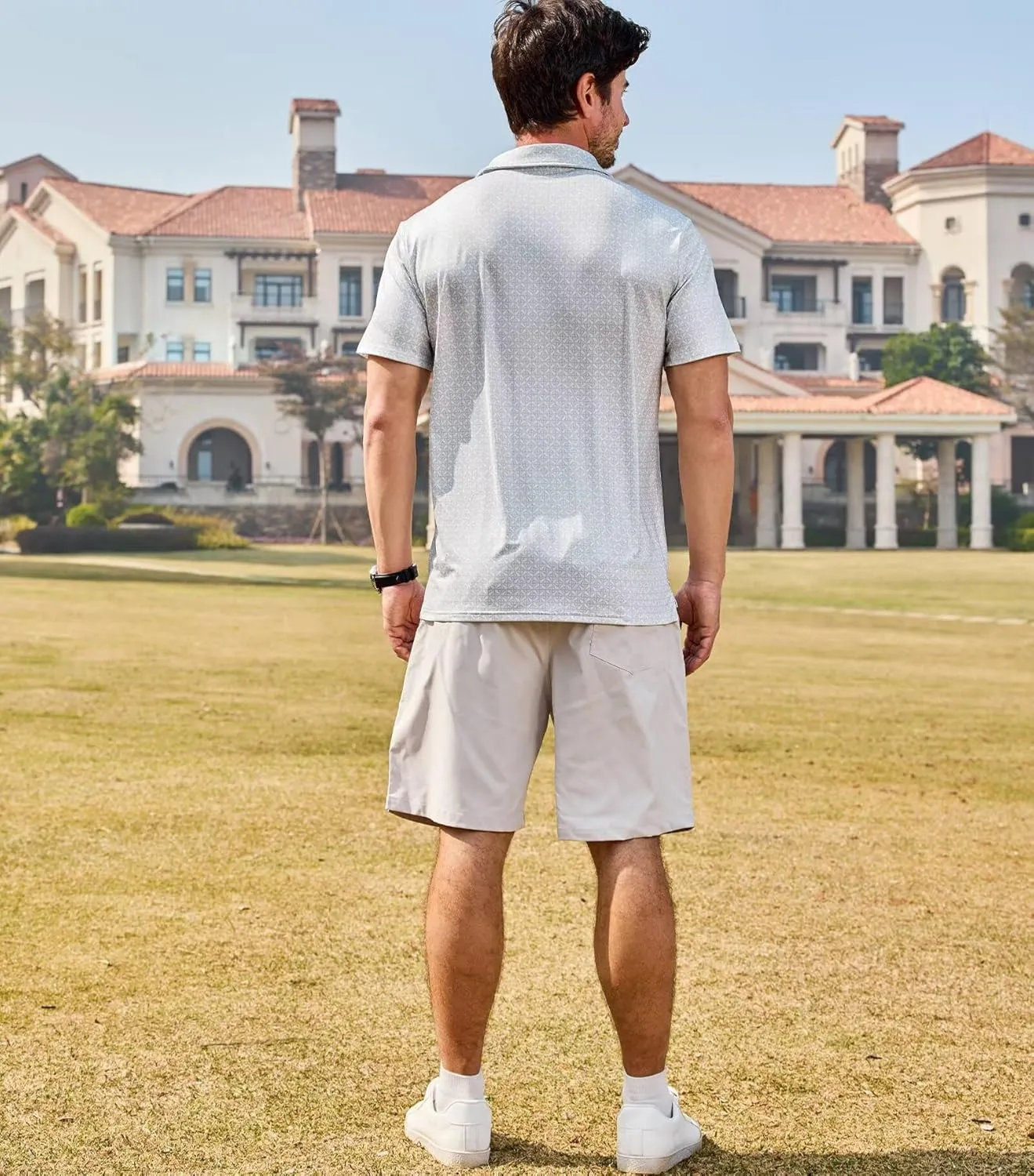 Lexiart Mens Golf Shirt Short Sleeve Dry Fit Print Moisture Wicking Performance Patterns Collared Polo Shirt with Pocket