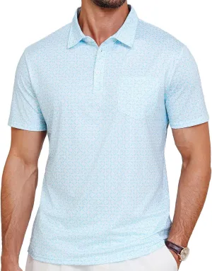 Lexiart Mens Golf Shirt Short Sleeve Dry Fit Print Moisture Wicking Performance Patterns Collared Polo Shirt with Pocket