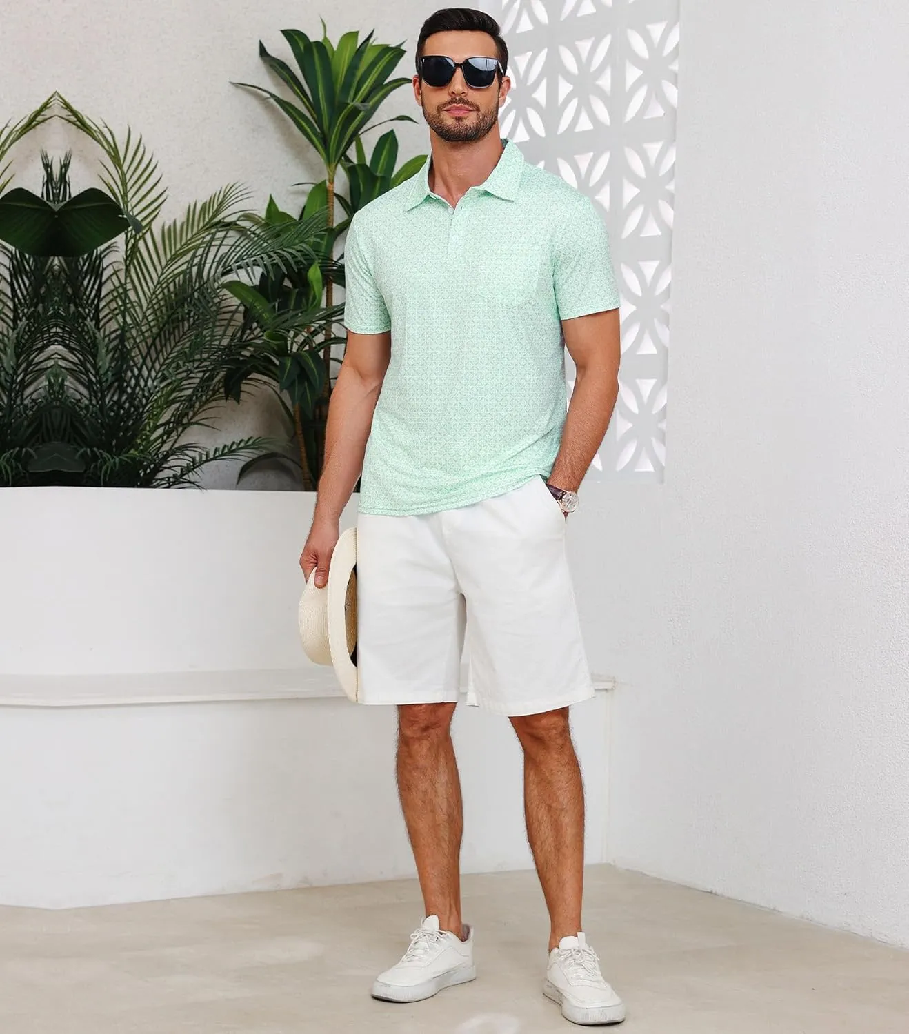 Lexiart Mens Golf Shirt Short Sleeve Dry Fit Print Moisture Wicking Performance Patterns Collared Polo Shirt with Pocket