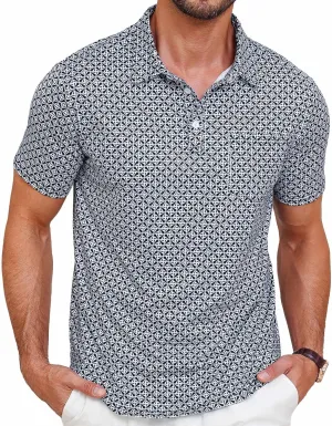 Lexiart Mens Golf Shirt Short Sleeve Dry Fit Print Moisture Wicking Performance Patterns Collared Polo Shirt with Pocket