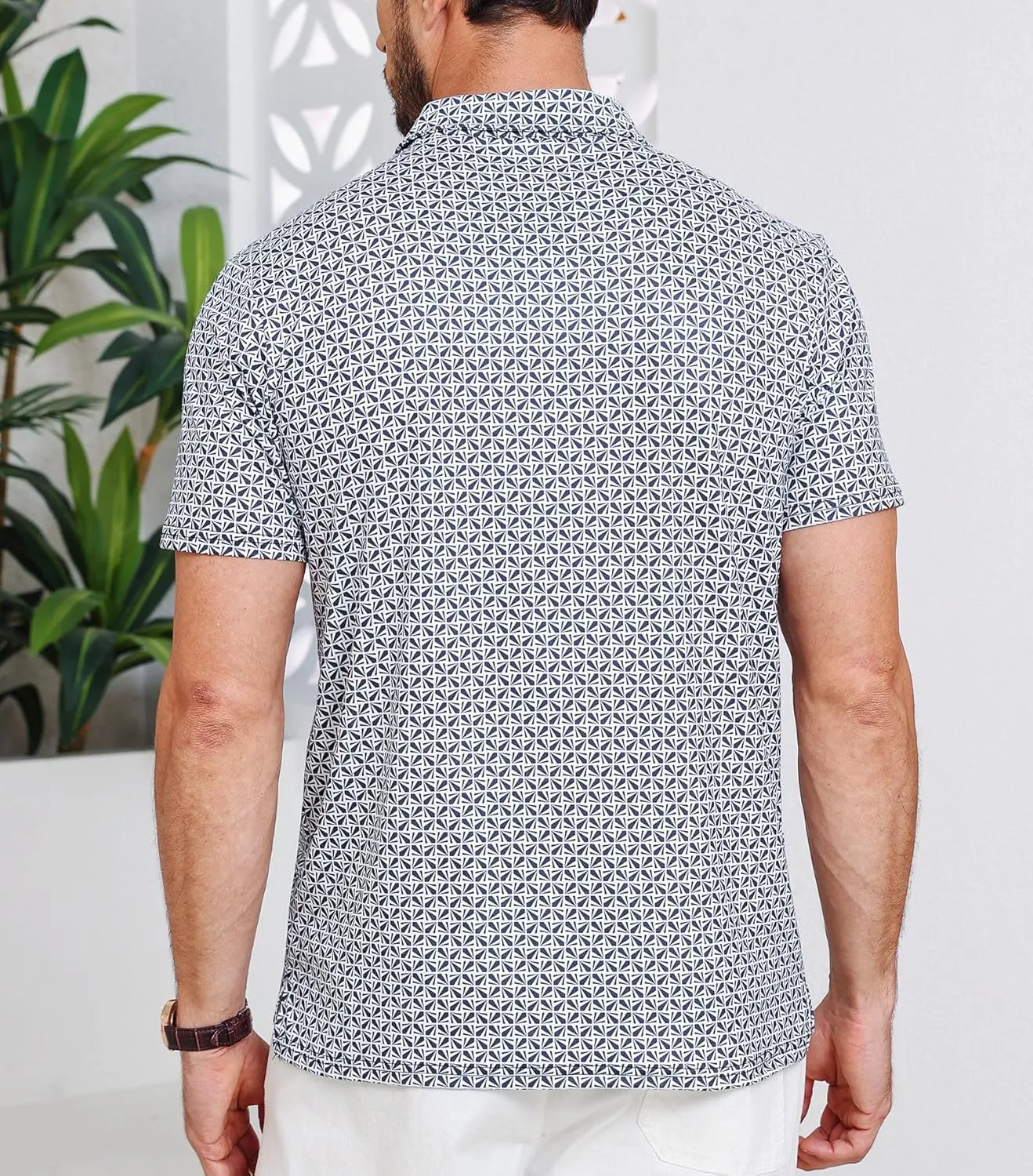 Lexiart Mens Golf Shirt Short Sleeve Dry Fit Print Moisture Wicking Performance Patterns Collared Polo Shirt with Pocket
