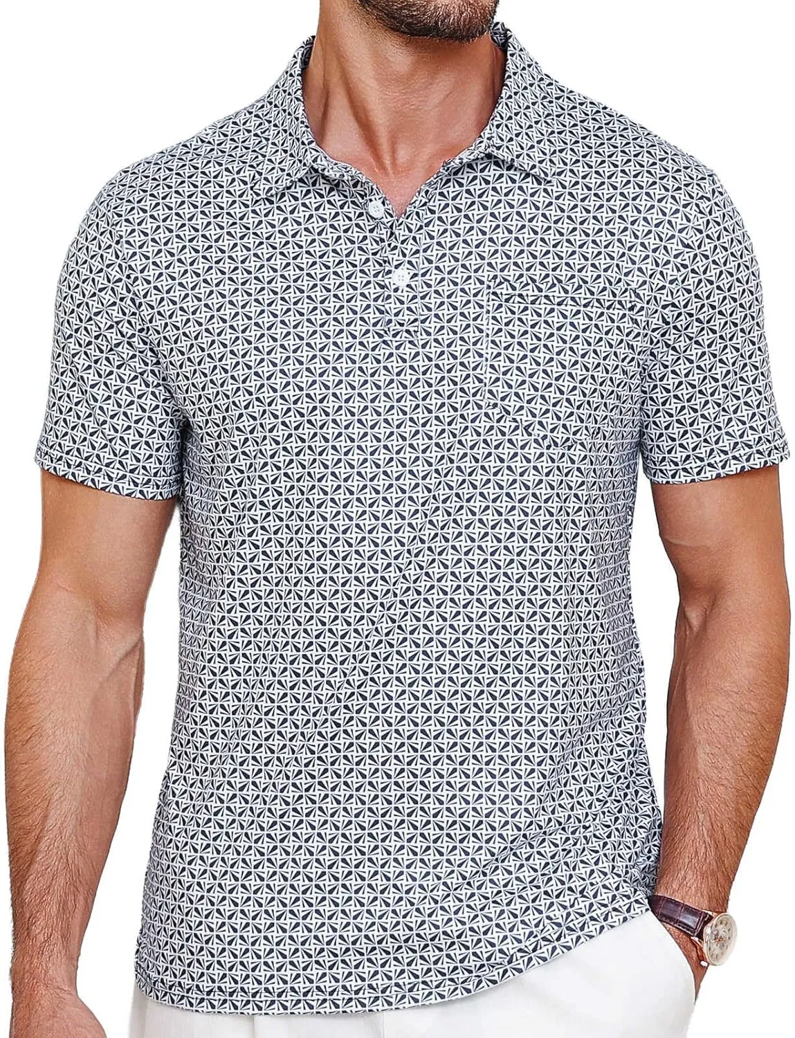 Lexiart Mens Golf Shirt Short Sleeve Dry Fit Print Moisture Wicking Performance Patterns Collared Polo Shirt with Pocket