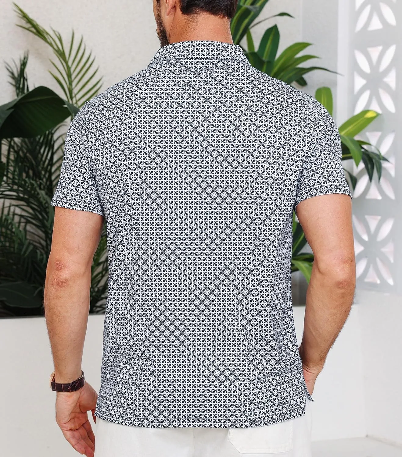 Lexiart Mens Golf Shirt Short Sleeve Dry Fit Print Moisture Wicking Performance Patterns Collared Polo Shirt with Pocket