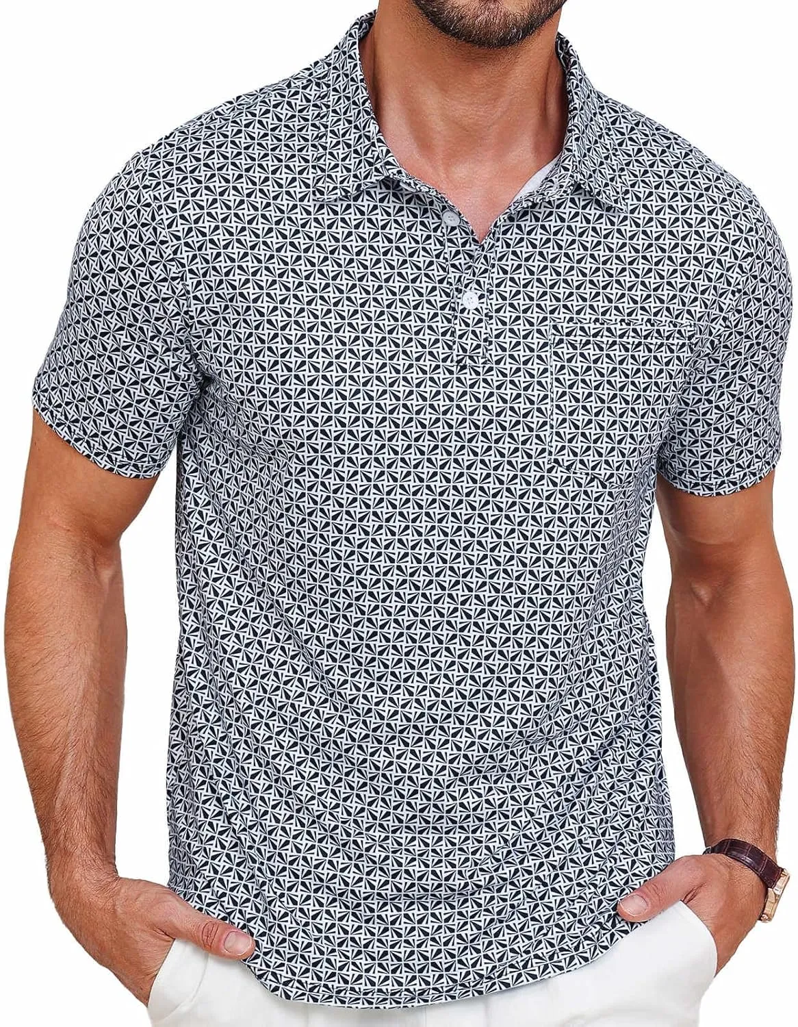 Lexiart Mens Golf Shirt Short Sleeve Dry Fit Print Moisture Wicking Performance Patterns Collared Polo Shirt with Pocket