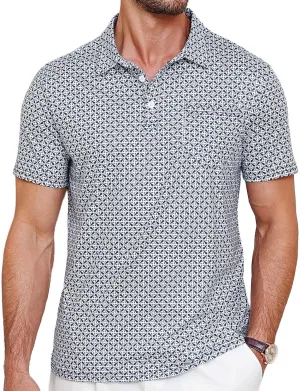 Lexiart Mens Golf Shirt Short Sleeve Dry Fit Print Moisture Wicking Performance Patterns Collared Polo Shirt with Pocket