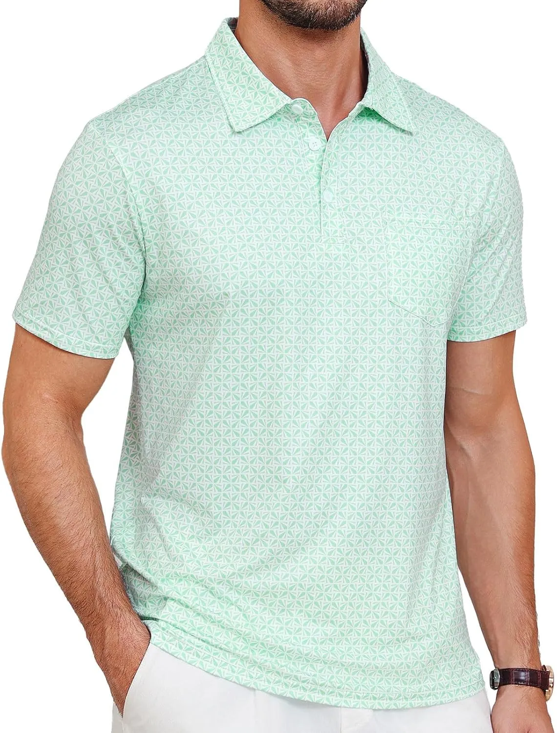 Lexiart Mens Golf Shirt Short Sleeve Dry Fit Print Moisture Wicking Performance Patterns Collared Polo Shirt with Pocket