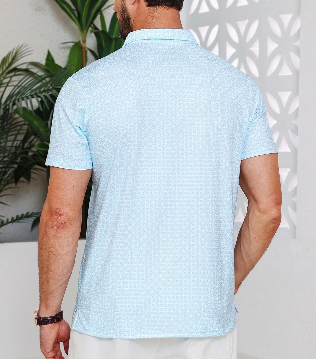 Lexiart Mens Golf Shirt Short Sleeve Dry Fit Print Moisture Wicking Performance Patterns Collared Polo Shirt with Pocket