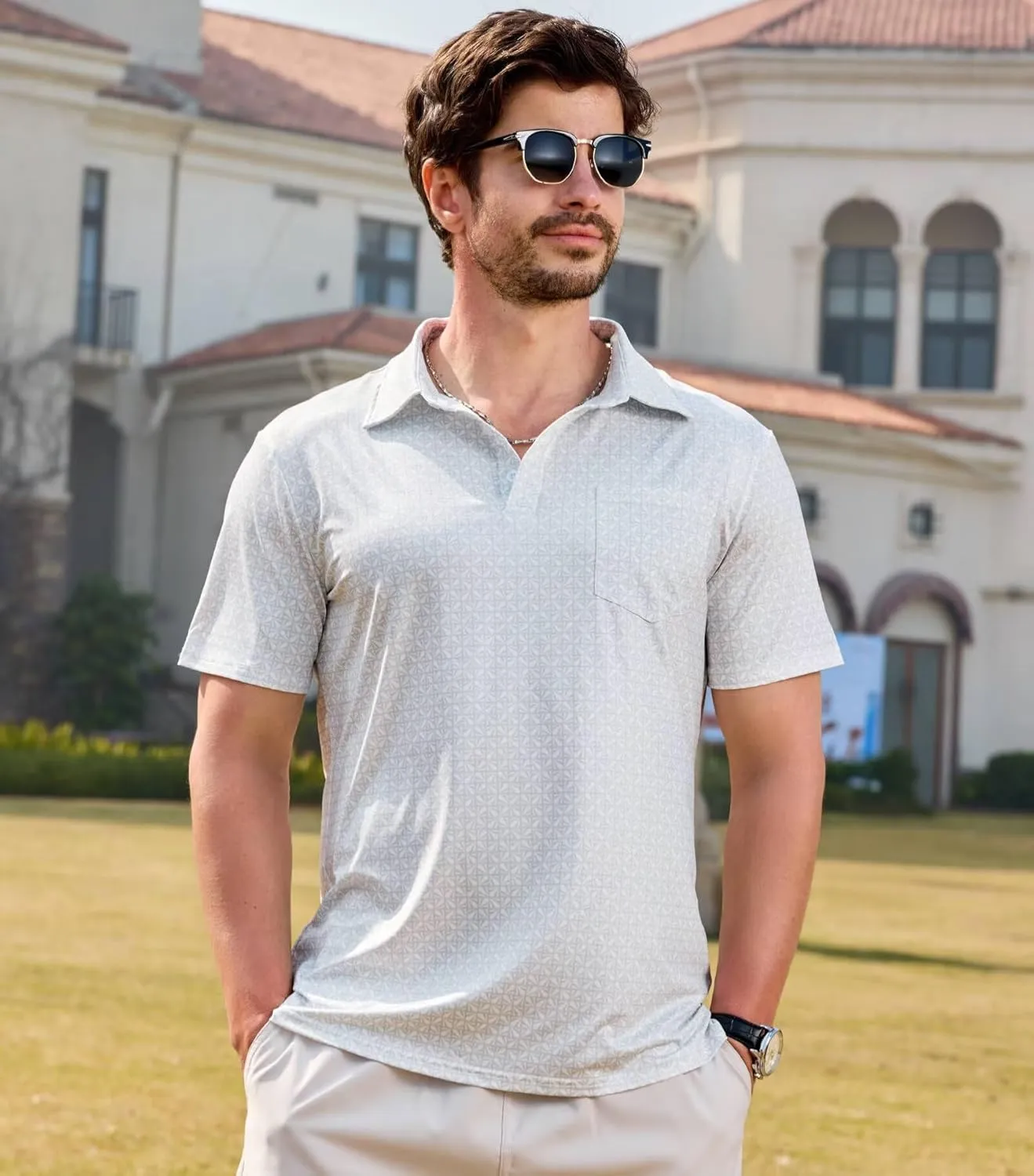 Lexiart Mens Golf Shirt Short Sleeve Dry Fit Print Moisture Wicking Performance Patterns Collared Polo Shirt with Pocket