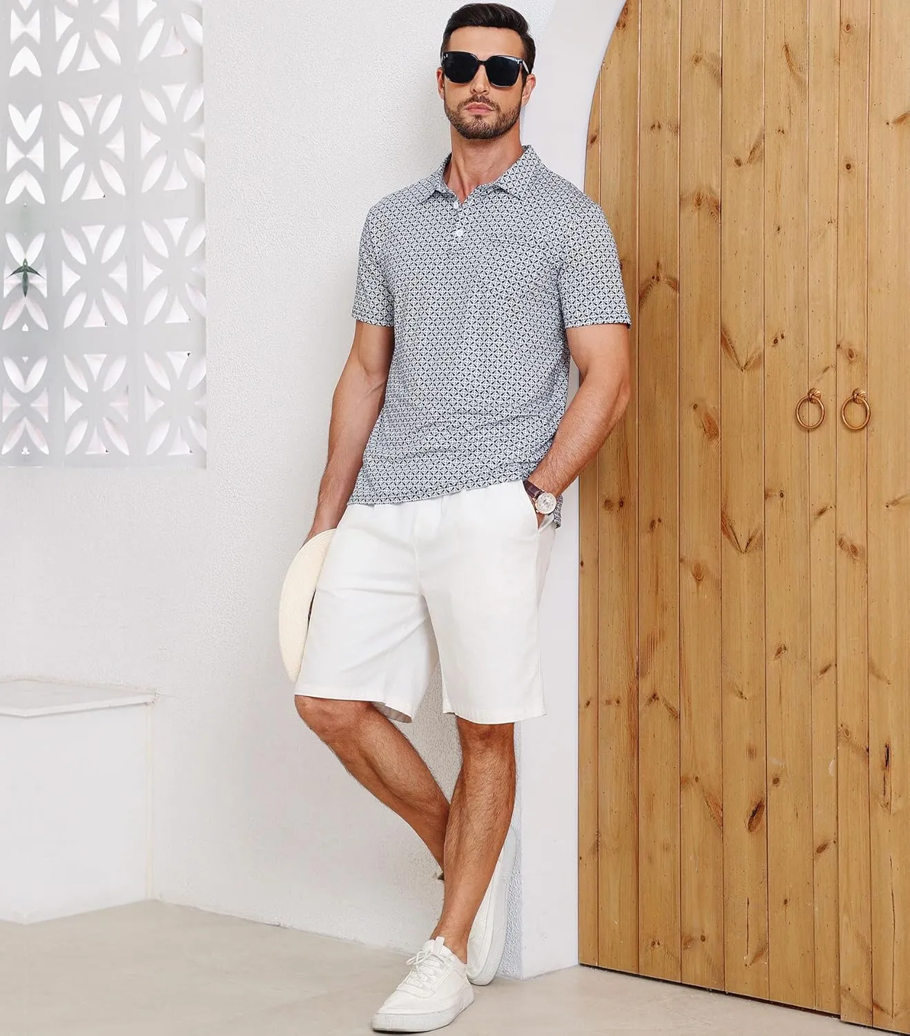 Lexiart Mens Golf Shirt Short Sleeve Dry Fit Print Moisture Wicking Performance Patterns Collared Polo Shirt with Pocket