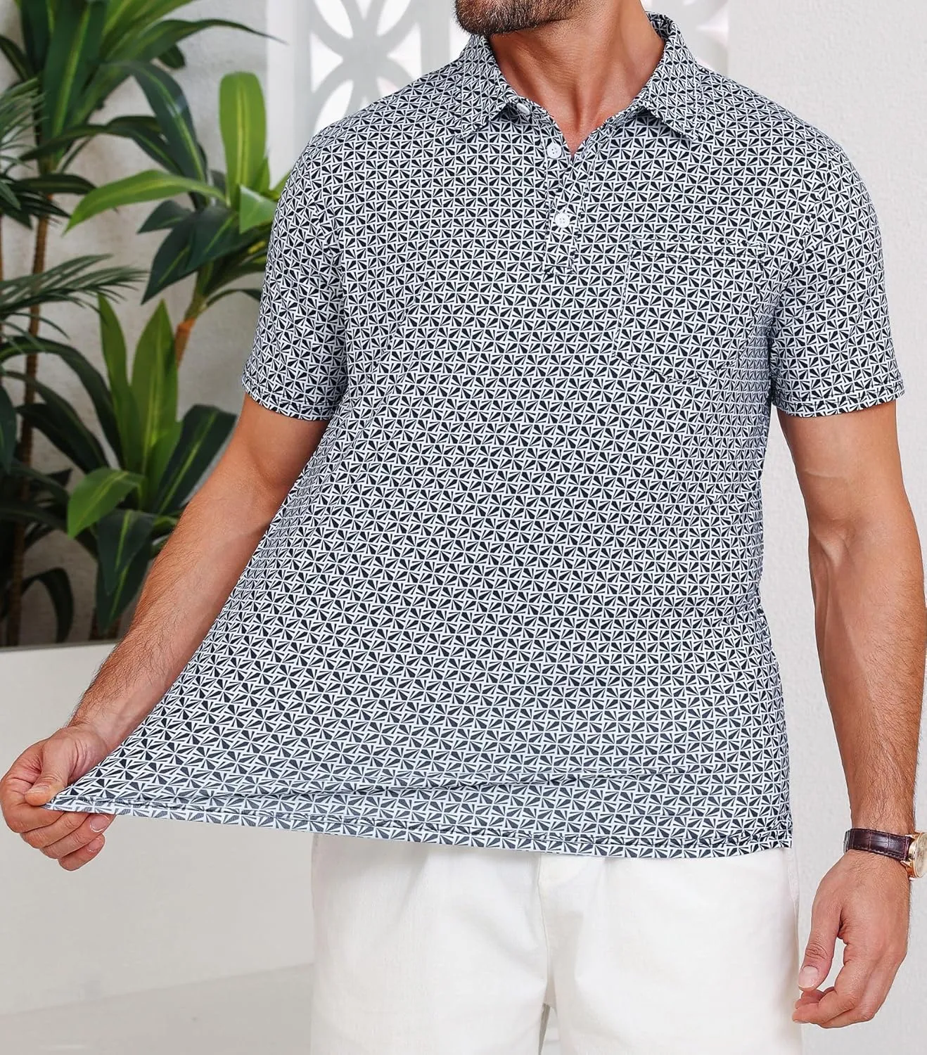 Lexiart Mens Golf Shirt Short Sleeve Dry Fit Print Moisture Wicking Performance Patterns Collared Polo Shirt with Pocket