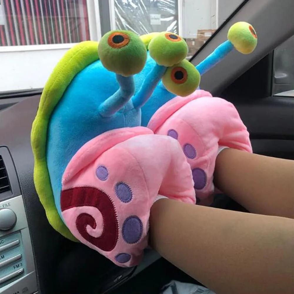 LIZIFIMO Girl's Winter Cute Gary Snail Slippers Women Lovely Cartoon Snail Slippers Female Couples Warm Home Cotton Slippers Flat Flip Flops Plush Shoes