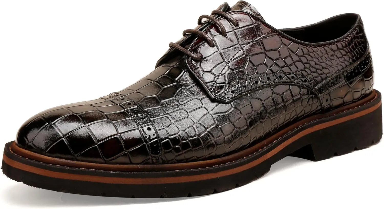 Loafers for Men,Leather Crocodile Pattern Oxfords Lace Up Business Formal Brogue Dress Shoes