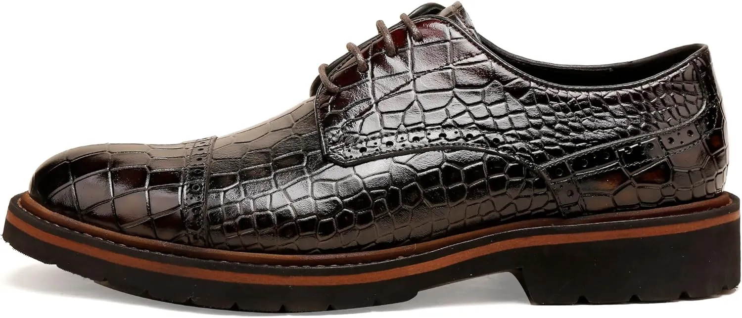 Loafers for Men,Leather Crocodile Pattern Oxfords Lace Up Business Formal Brogue Dress Shoes