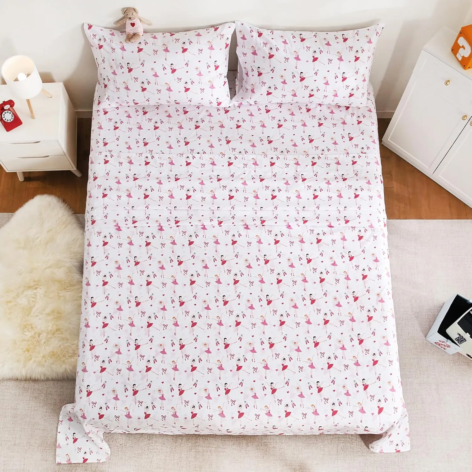 LONAVA Full Sheet Set Kids - Ballet 4 Pieces Soft Cute Microfiber Bed Sheet for Boy Girls Teens, Oeko Texted Breathable Cooling Fabric & Deep Pocket Full Elastic Sheets