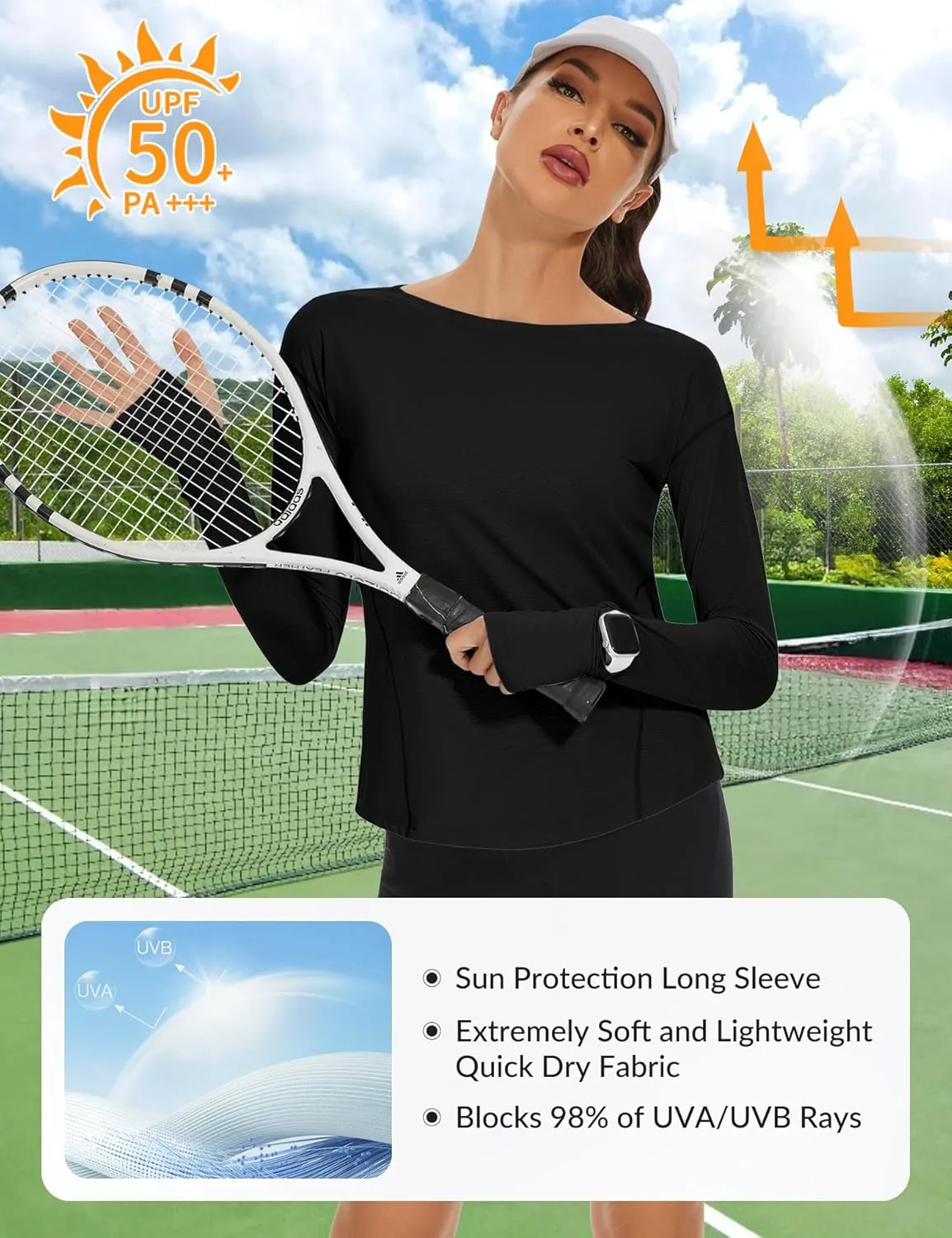 Loovoo Women's Long Sleeve Running Shirts Workout Tops UPF 50  Sun Shirt Quick Dry Athletic T-Shirts with Watching Window