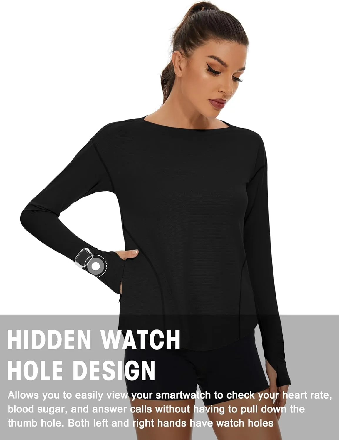 Loovoo Women's Long Sleeve Running Shirts Workout Tops UPF 50  Sun Shirt Quick Dry Athletic T-Shirts with Watching Window