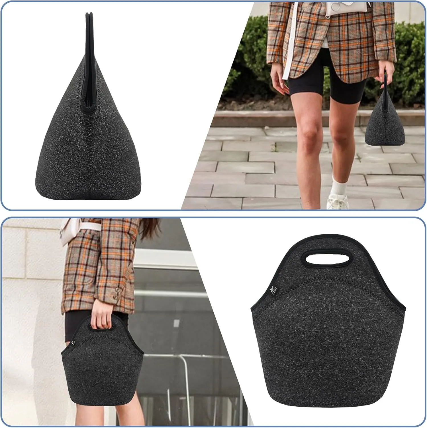 LOVAC Neoprene Lunch Bag for Men,Insulated Lunch Tote,Durable and Waterproof Lunch Bag,Reusable Soft and Lightweight (Black)