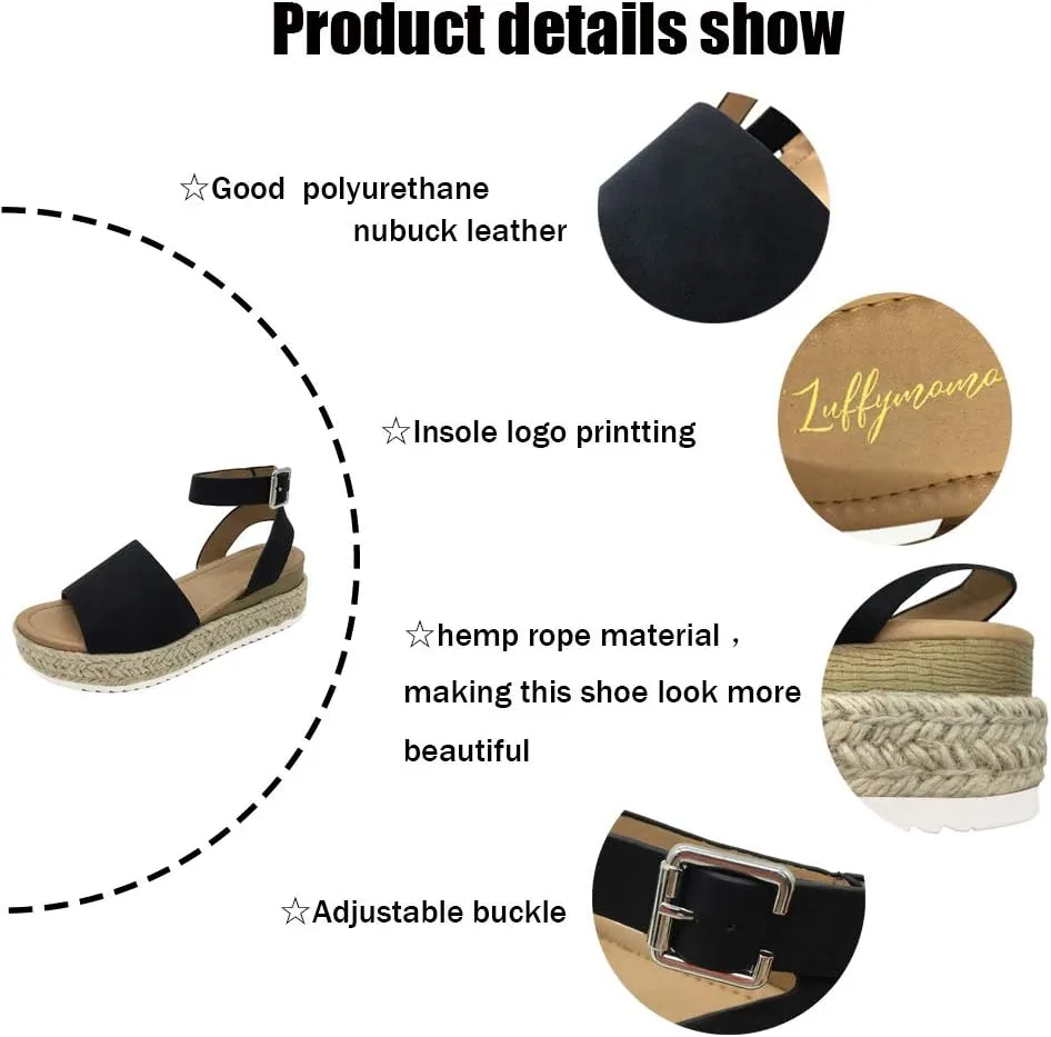 Luffymomo Women's Platform Ankle Strap Sandals Open Toe Studded Wedge Summer Sandals