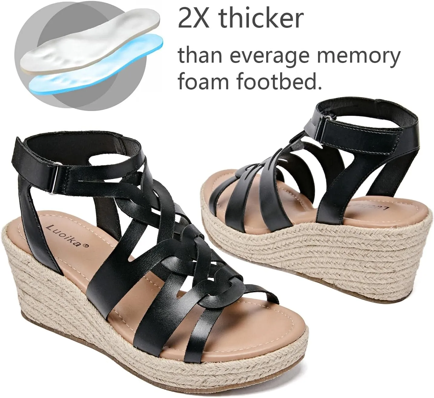 Luoika Women's Wide Width Wedge Sandals, Espadrille Wedge Pump Heel Platform Ankle Strap Open Toe Women's Sandal Concise Casual Summer Shoes.