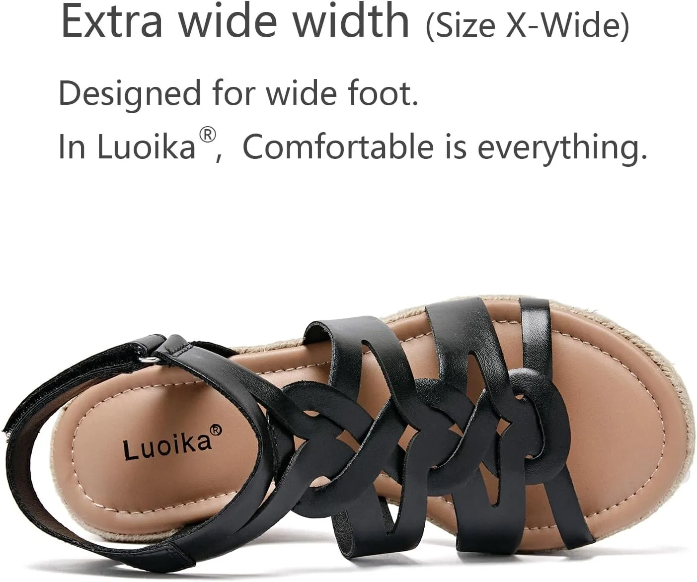 Luoika Women's Wide Width Wedge Sandals, Espadrille Wedge Pump Heel Platform Ankle Strap Open Toe Women's Sandal Concise Casual Summer Shoes.