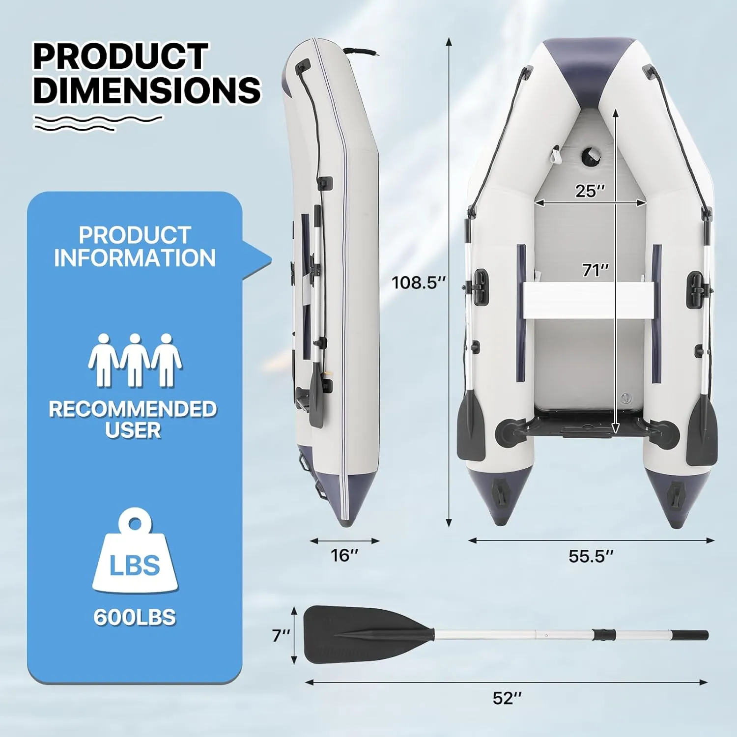 MADOG Person Inflatable Boat(Oars Included), Inflatable Raft for Water Sports Quick Inflation & Deflation