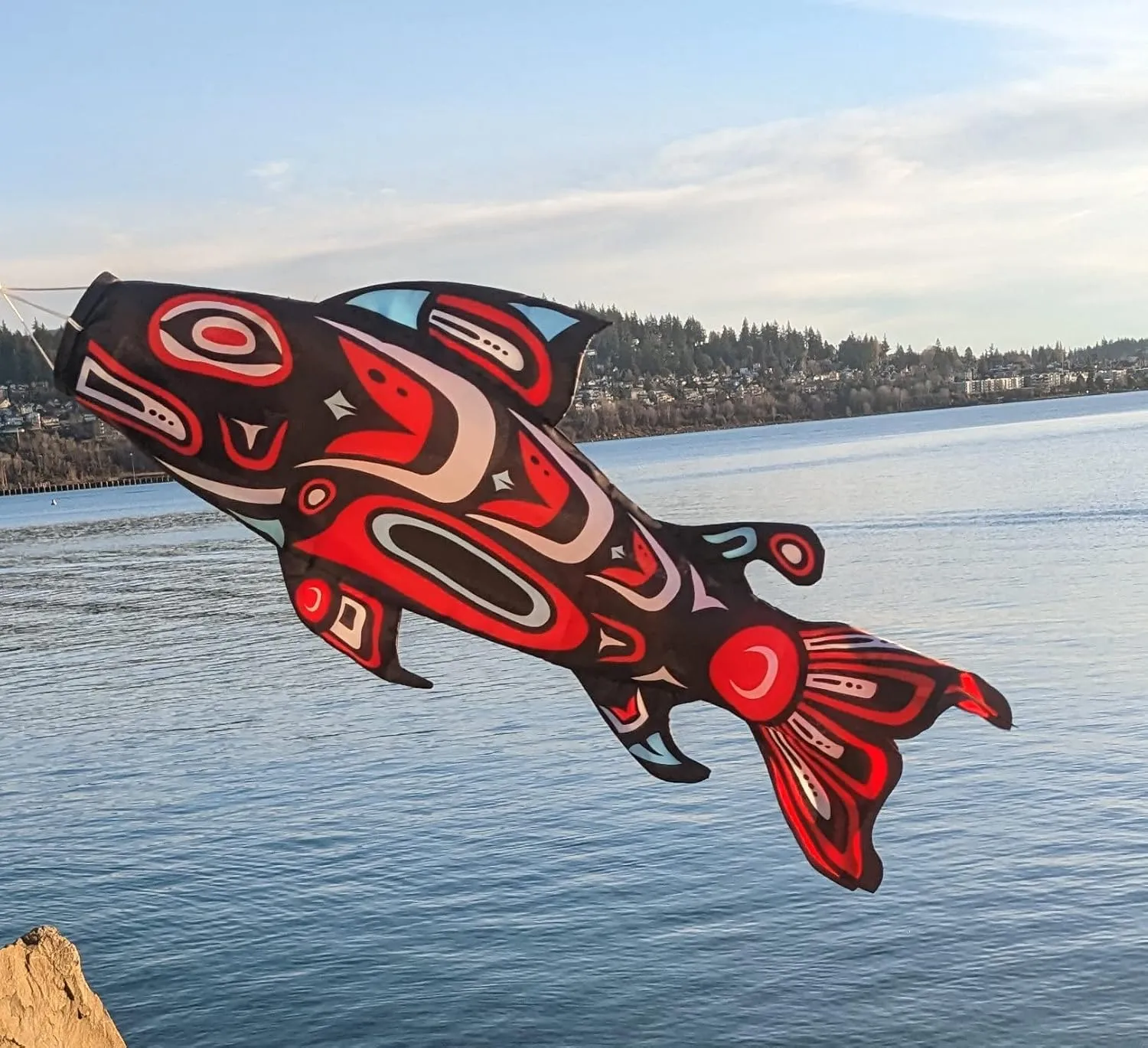 Madrona Brands Totem Salmon Fish Windsock | Durable Outdoor Hanging Wind Decoration | Yard, Garden, Boat, Dock | 40-Inch