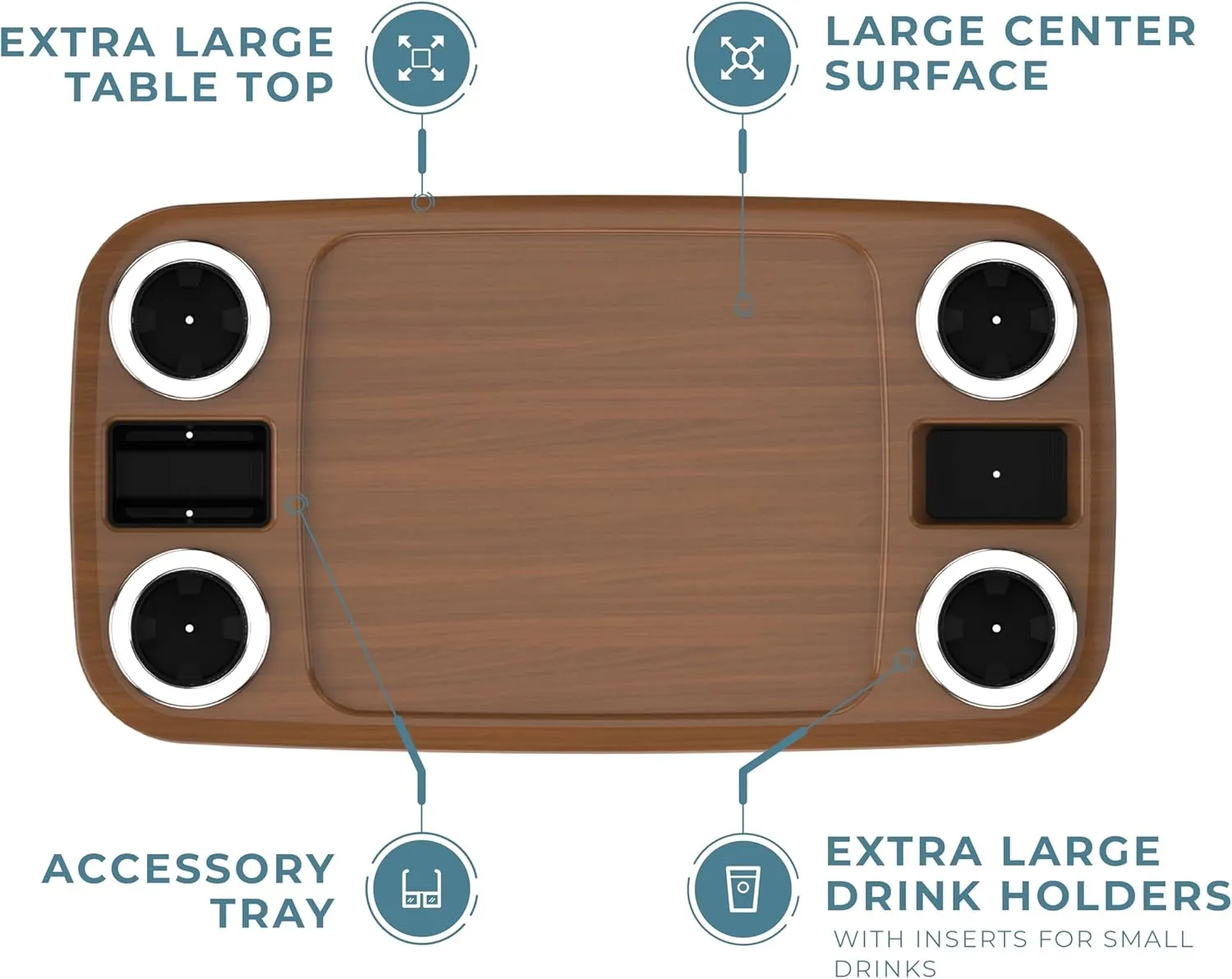 Manufacturers' Select ITC Boat Table Set - 18"x34" Removable Pontoon Boat Table with Pedestal Leg, 4 Drink Holders, and 2 Phone Stands (Cinnamon Brown Table with Silver Leg)