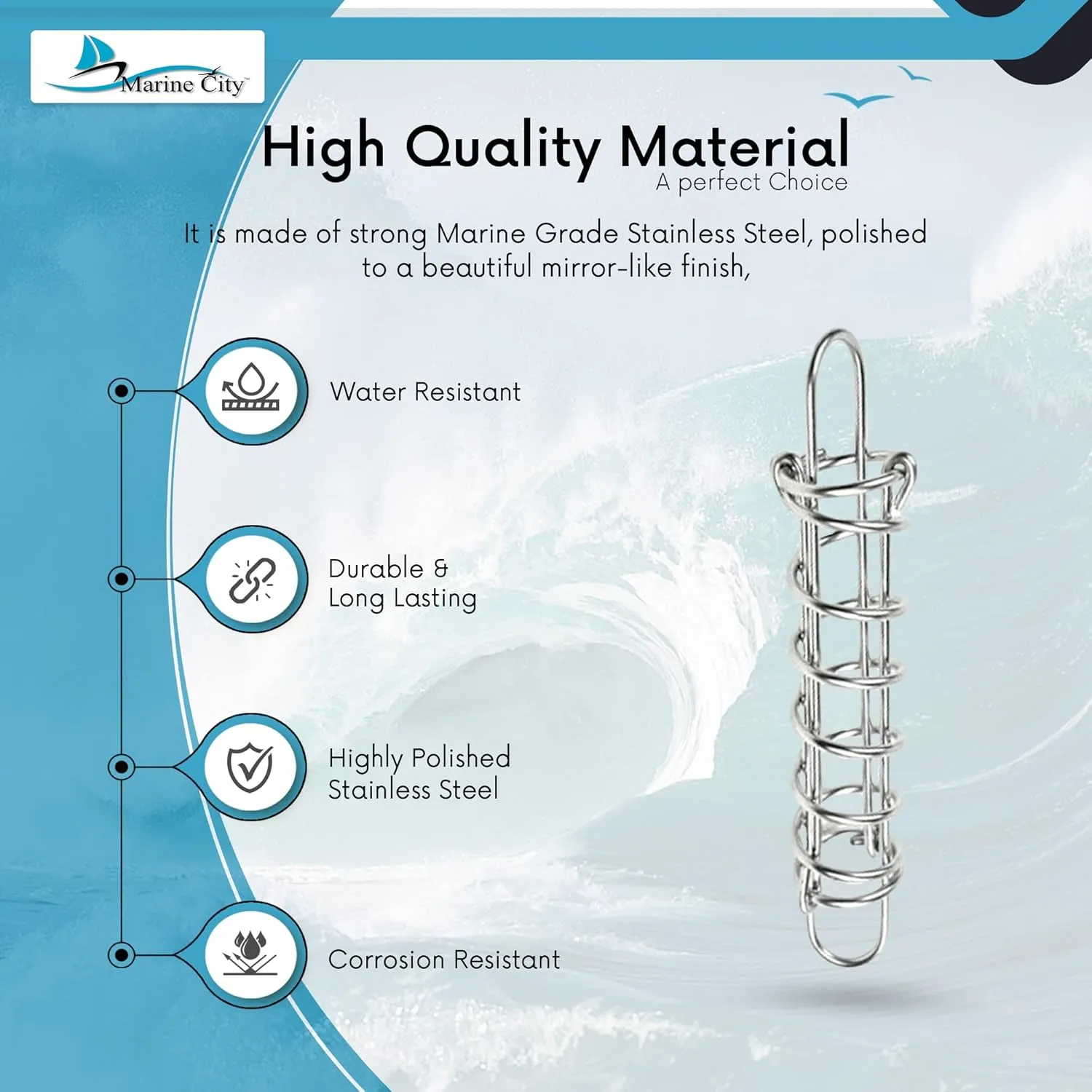 MARINE CITY Boat Anchor Dock Line Mooring Spring, 304 Grade Stainless Steel, Shock Absorbing, Perfect for Boats, Yachts, Marines, Ships, Kayaks