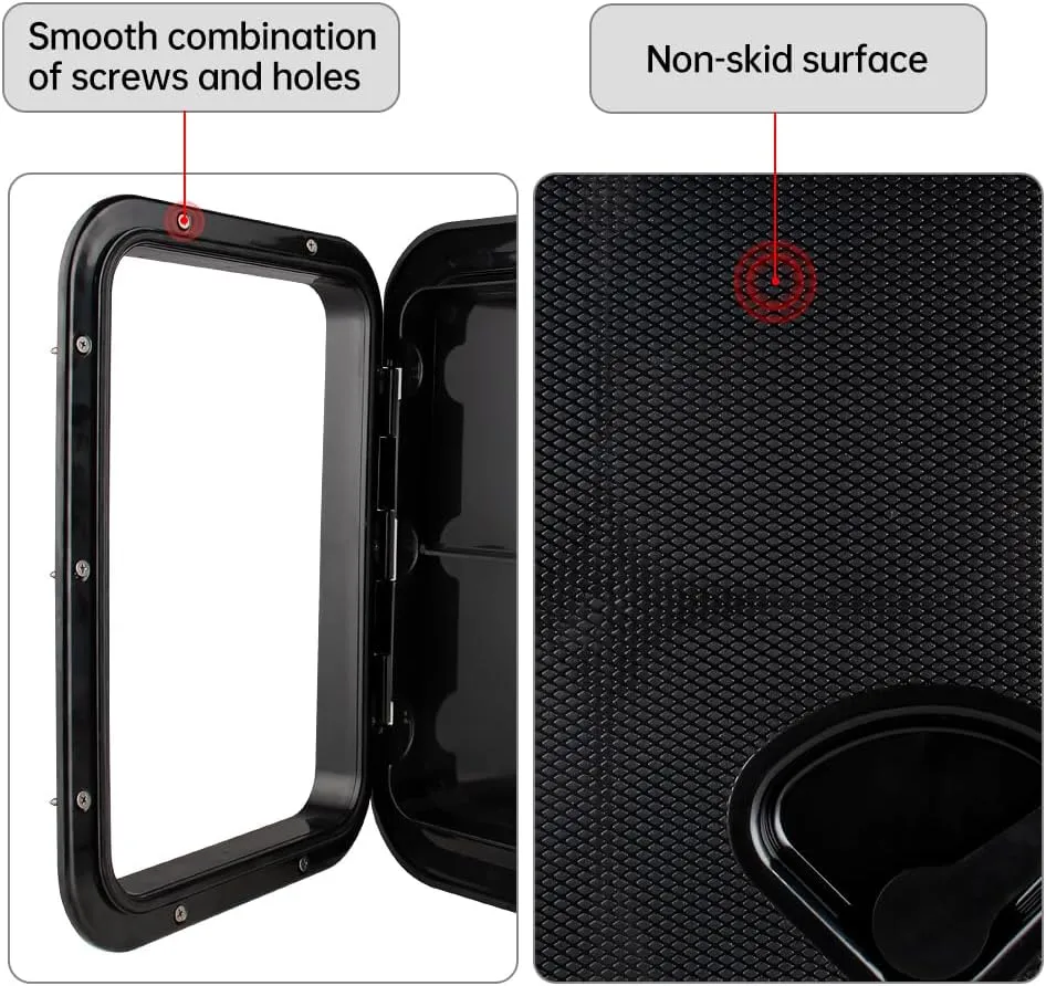 Marine Deck Access Hatch 12.4"×17.3" White/Black Rectangle Boat Hatch & Lid,Boat Deck Hatch Lids (Black)