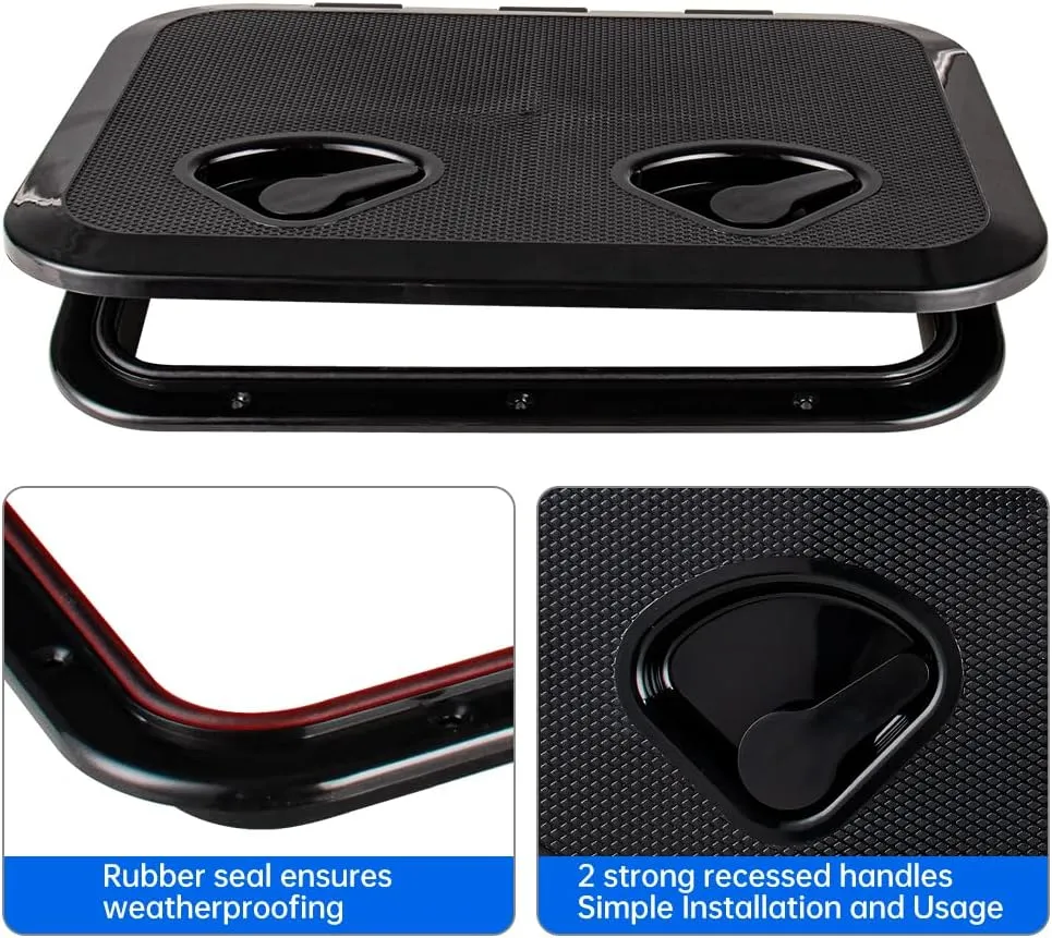 Marine Deck Access Hatch 12.4"×17.3" White/Black Rectangle Boat Hatch & Lid,Boat Deck Hatch Lids (Black)