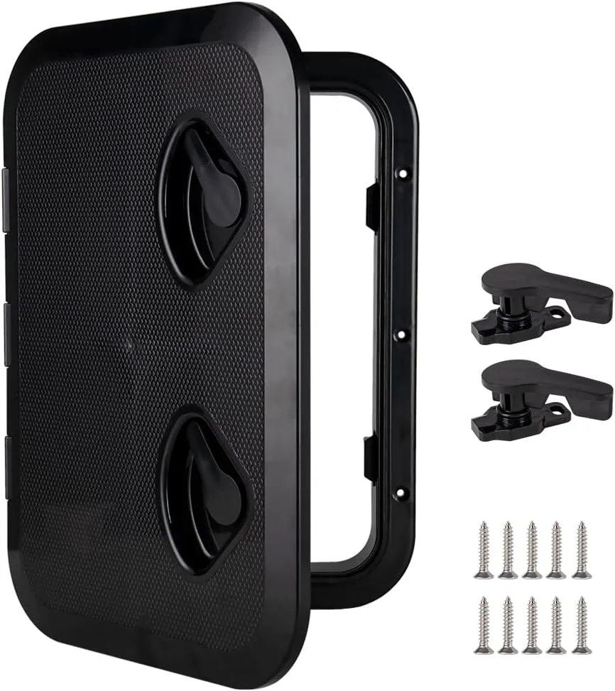 Marine Deck Access Hatch 12.4"×17.3" White/Black Rectangle Boat Hatch & Lid,Boat Deck Hatch Lids (Black)