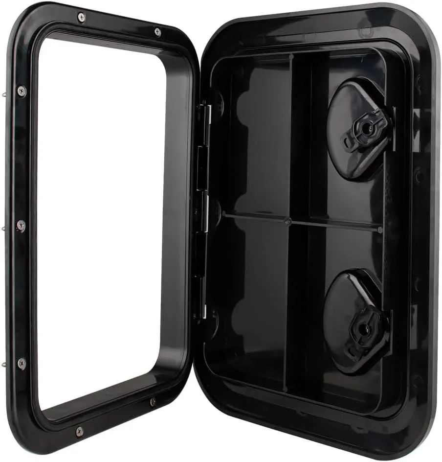 Marine Deck Access Hatch 12.4"×17.3" White/Black Rectangle Boat Hatch & Lid,Boat Deck Hatch Lids (Black)