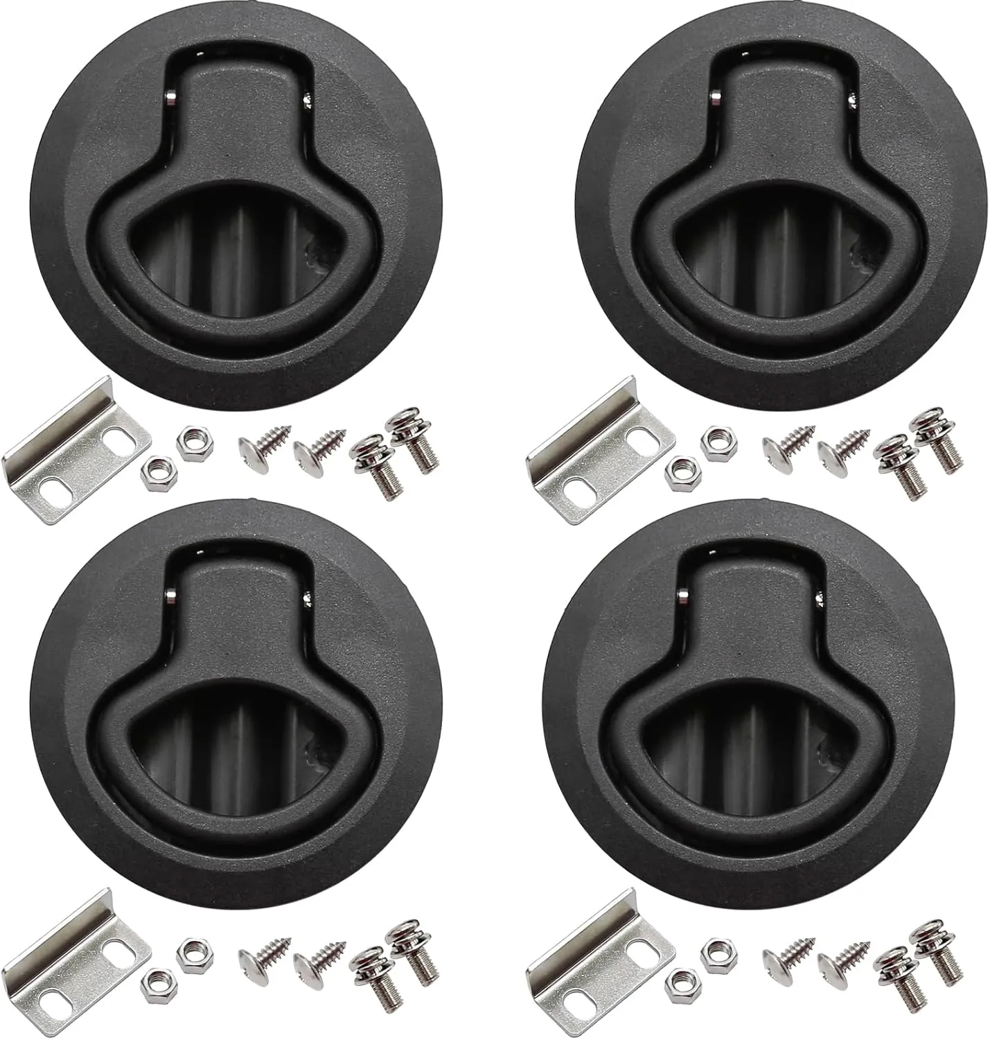 MDEOOSKY 4PCS Boat Latches, Latch Hatch Round Pull Marine, Boat Flush Pull Hatch, Latch Locking for Boat, Handle Round Deck Hatch, Black