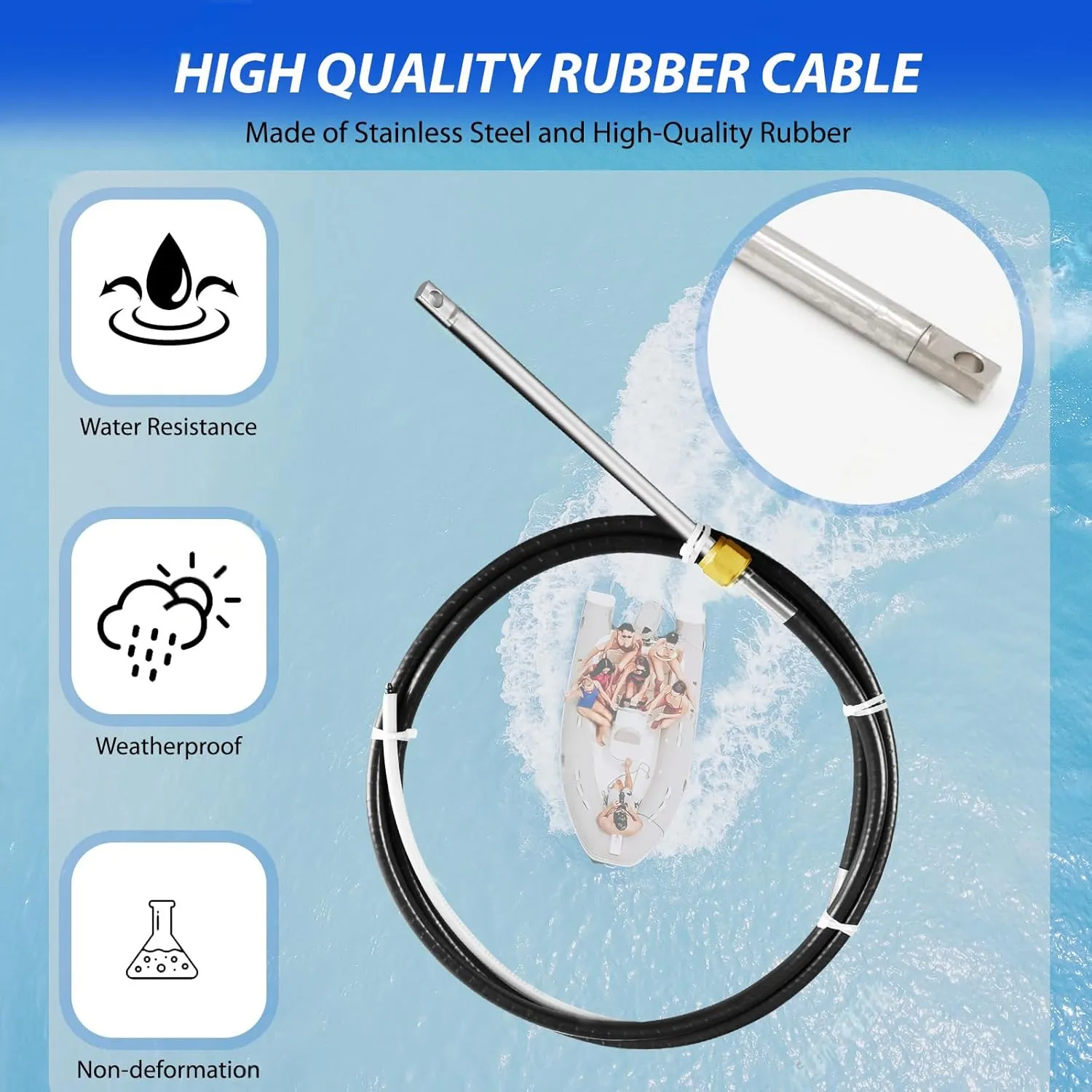 Mechanical Boat Steering System with 15FT Cable, 13.5" Black PU Steering Wheel, 3/4 Tapered Shaft, Compatible with Yamaha, Suzuki, Honda, Mercury, Nissan, Tohatsu