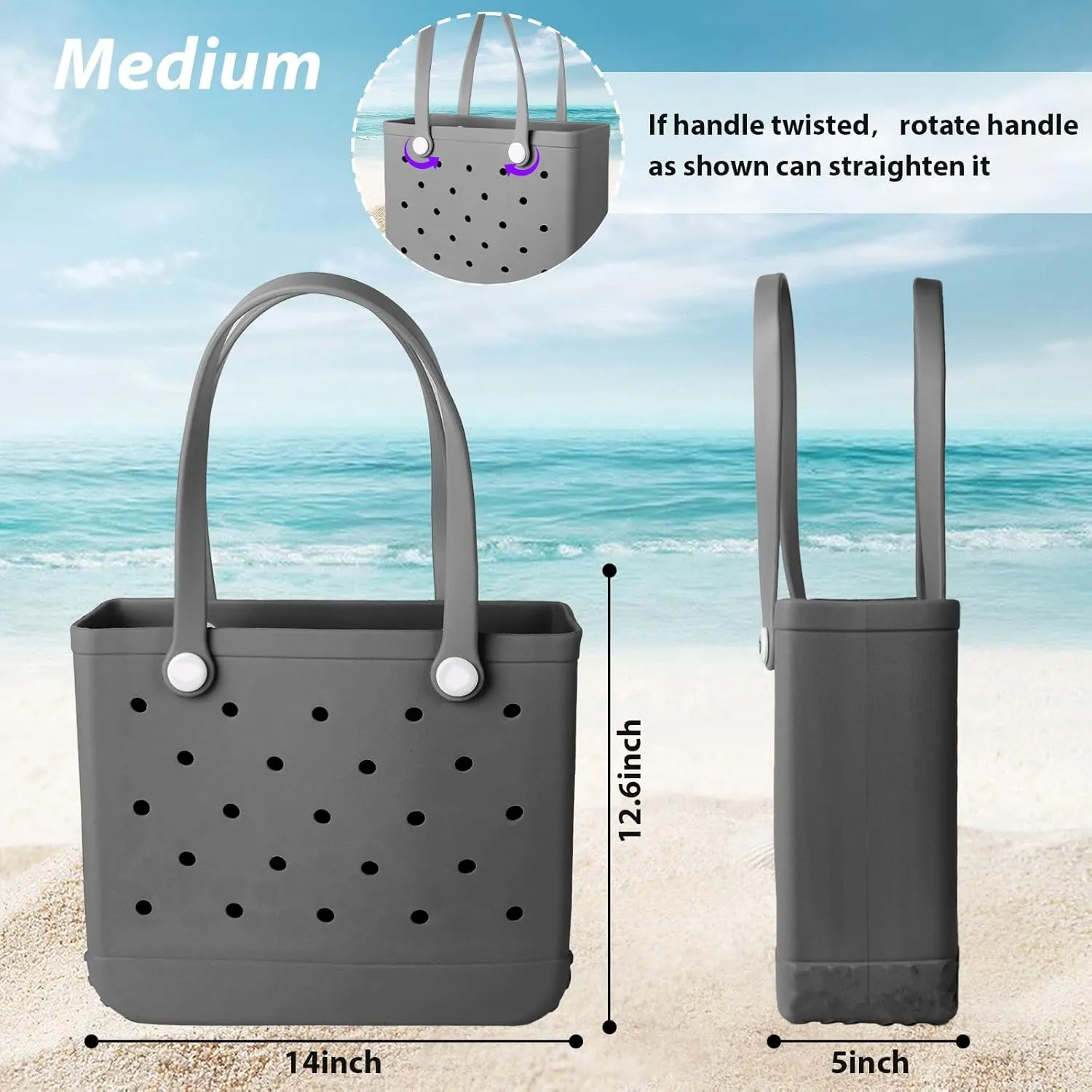 Medium Rubber Beach Bag for Men & Women, Large Capacity Travel Bag Tote Bag for the Beach Boat Pool