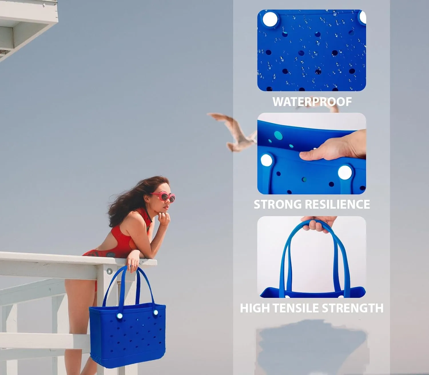 Medium Rubber Beach Bag for Men & Women, Large Capacity Travel Bag Tote Bag for the Beach Boat Pool