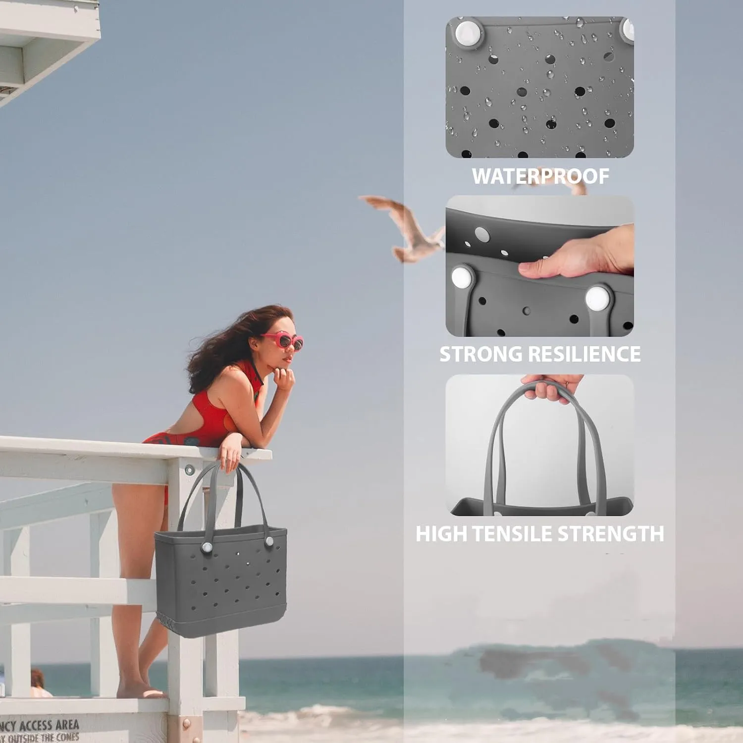 Medium Rubber Beach Bag for Men & Women, Large Capacity Travel Bag Tote Bag for the Beach Boat Pool