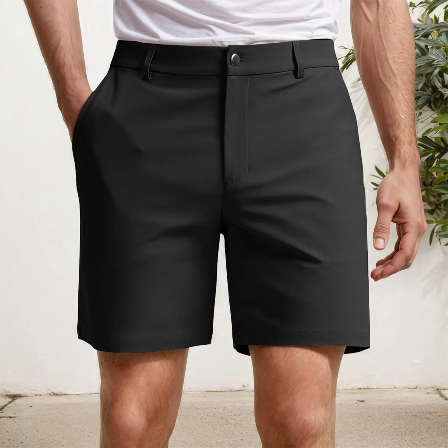 Men's Casual Chino Shorts Comfort Stretch Classic-Fit Flat Front Solid Summer Beach Shorts