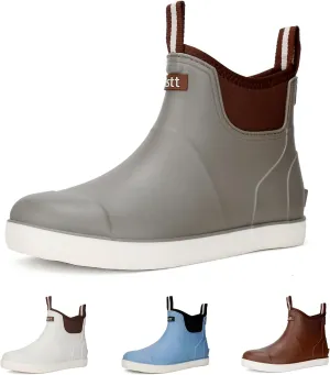 Men’s Deck Boots, Waterproof Men High Traction Fishing Boots, Lightweight Garden Rain Boots, Rubber Boots for Work Ankle, Durable Water Shoes for Boat
