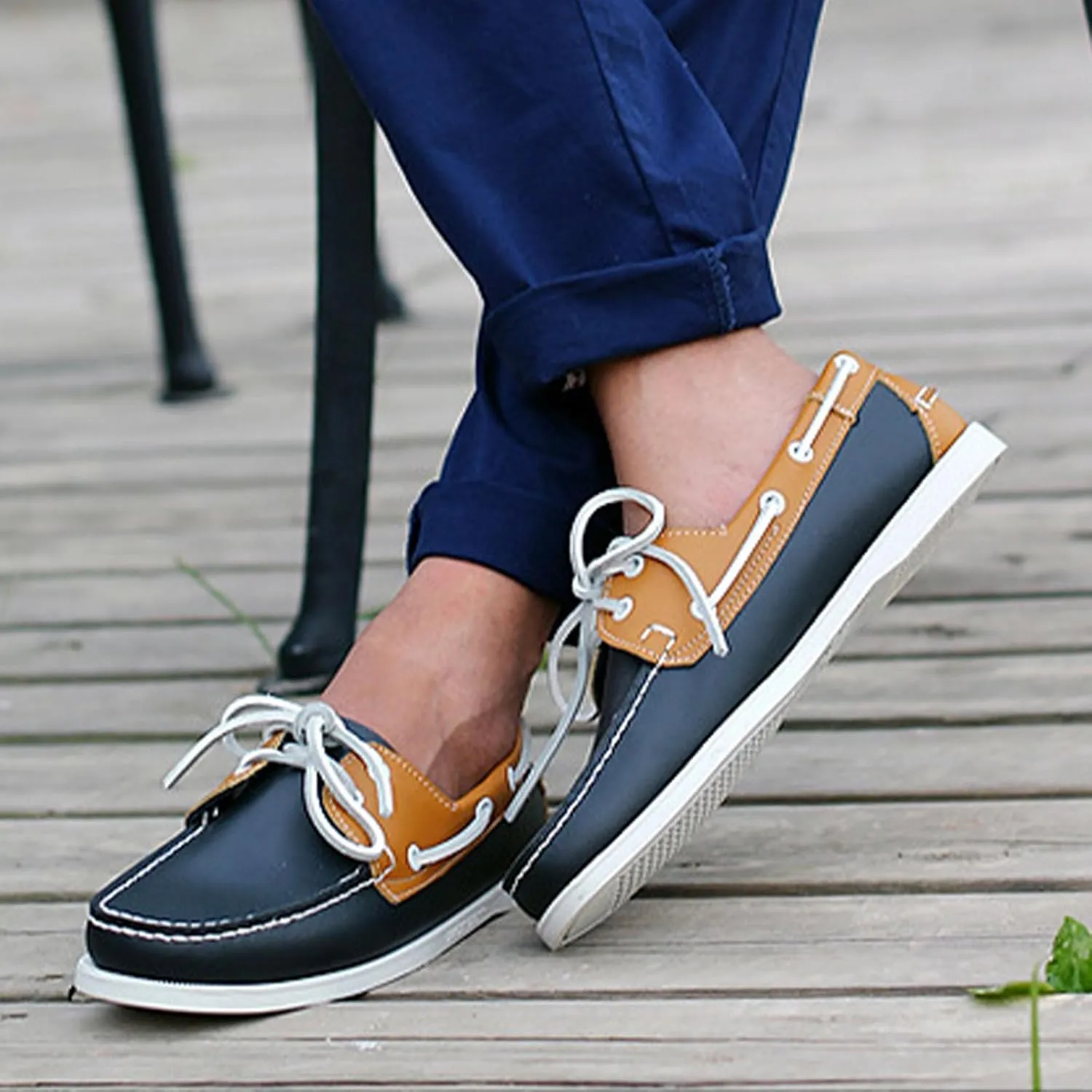 Men's Leather Fashion 2 Eye Boat Shoes,Lightweight Comfort Non-Slip Casual Driving Walking Moccasin Wendy Penny Loafers