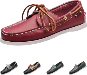 Men's Leather Fashion 2 Eye Boat Shoes,Lightweight Comfort Non-Slip Casual Driving Walking Moccasin Wendy Penny Loafers