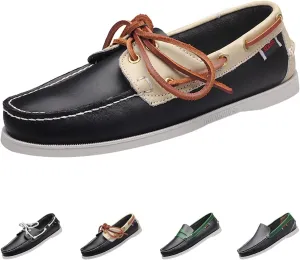 Men's Leather Fashion 2 Eye Boat Shoes,Lightweight Comfort Non-Slip Casual Driving Walking Moccasin Wendy Penny Loafers
