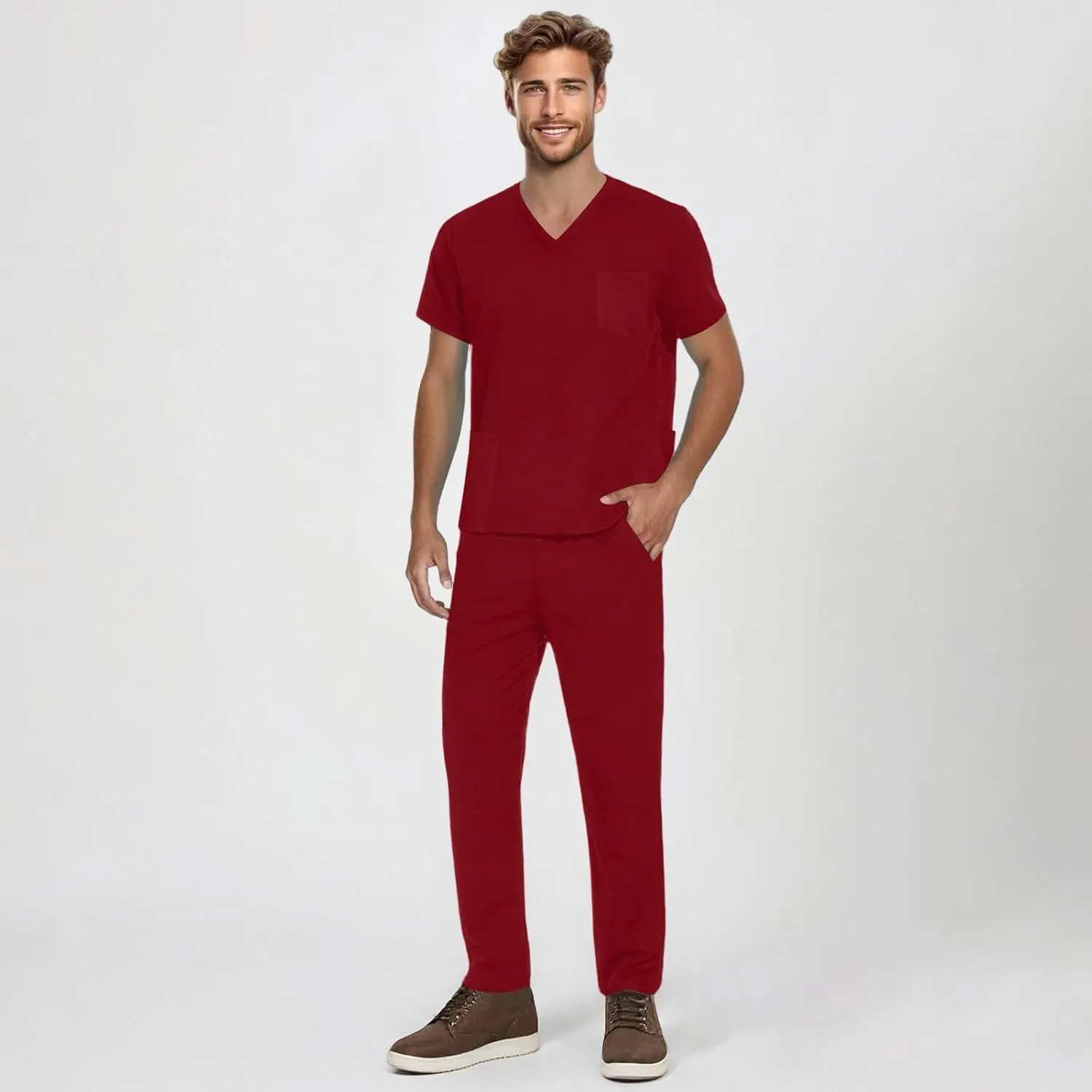 Mens Scrubs Set Stretchy Uniform Scrubs For Men Set V Neck Medical Scrub Tops Shirts and Pants S to 3XL