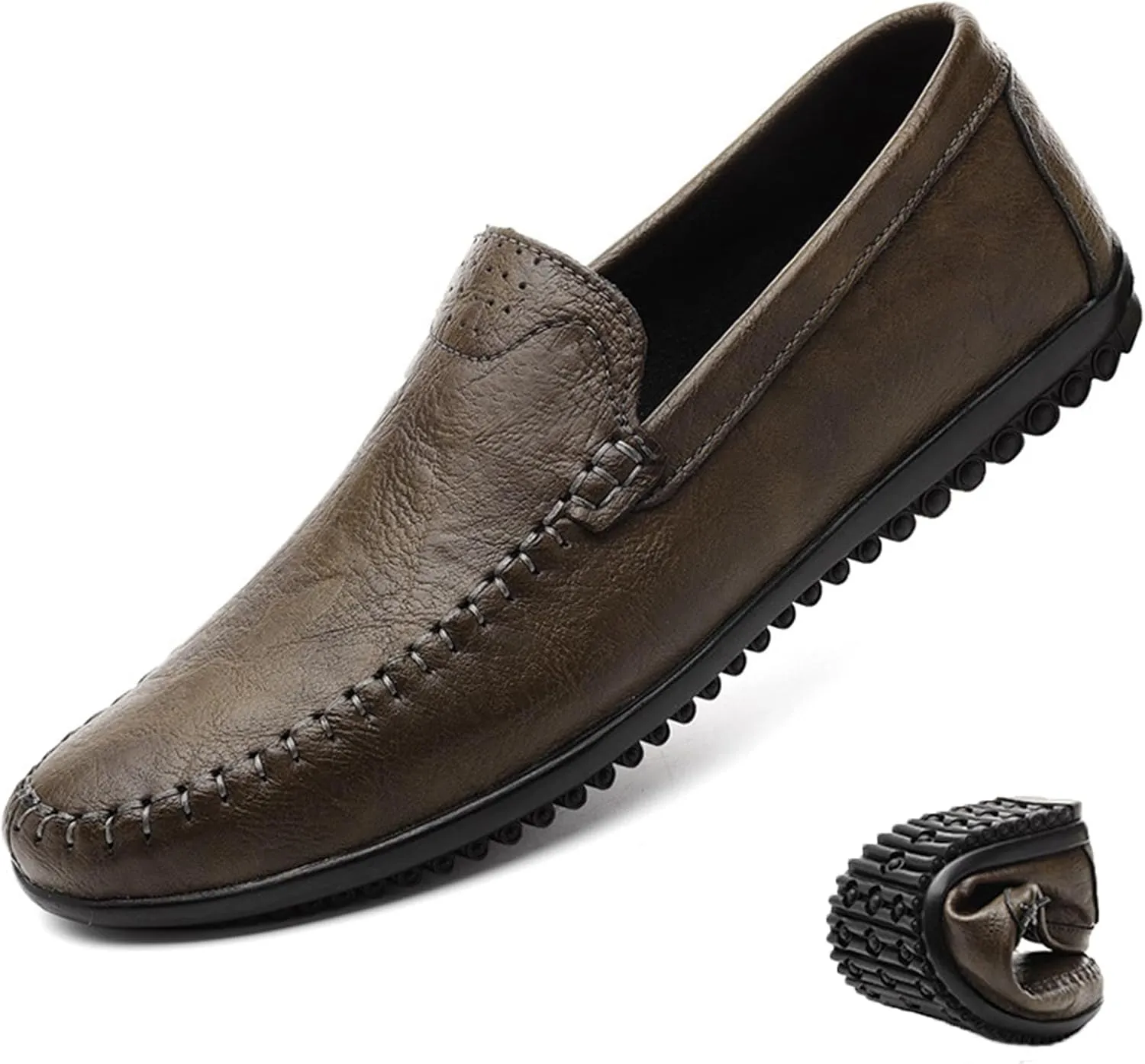 Men's Soft Genuine Leather Loafers & Slip Ons Casual Flats Breathable Lightweight Driving Dress Shoe Business Walking Moccasin Boat