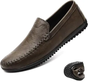 Men's Soft Genuine Leather Loafers & Slip Ons Casual Flats Breathable Lightweight Driving Dress Shoe Business Walking Moccasin Boat