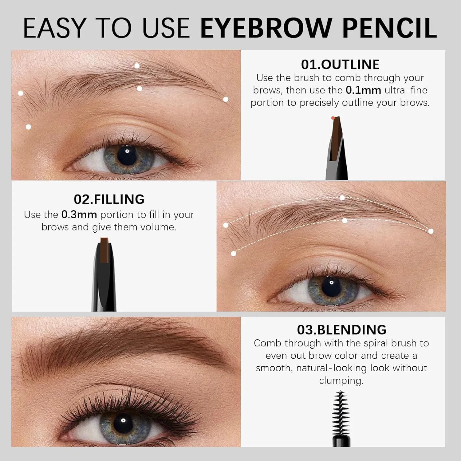 Microblading Eyebrow Pencil for Women,0.1mm Ultra-Fine Mechanical Pencil,Makeup Brow Definer Waterproof,Draws Tiny Brow Hairs and Fills in Sparse Areas (03 Light Brown, 1 Count Pack of 1)
