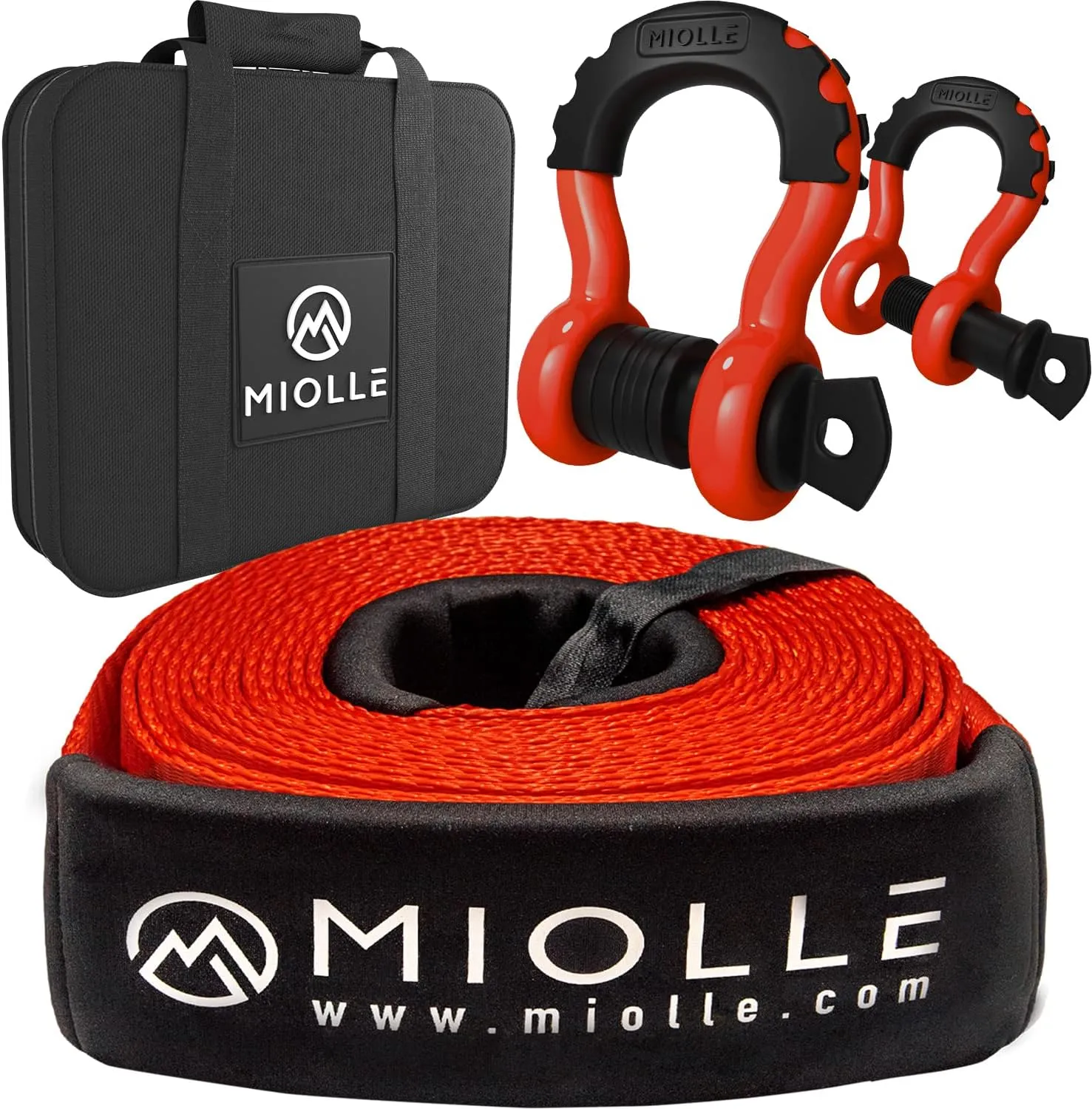 MiolleGear Tow Strap 3”x20’- 33400lbs MBS (Lab Tested) Recovery Strap Kit Includes: Tow Rope, 2 D-Ring Shackles MBS-41800LBS, Storage Case