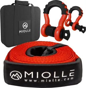 MiolleGear Tow Strap 3”x20’- 33400lbs MBS (Lab Tested) Recovery Strap Kit Includes: Tow Rope, 2 D-Ring Shackles MBS-41800LBS, Storage Case