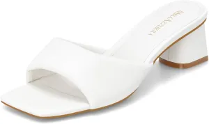 MIRAAZZURRA Heel Mules for Woman Square Open Toe Chunky Block Heel Slip on Heeled Sandals Casual Comfort Party Shoes