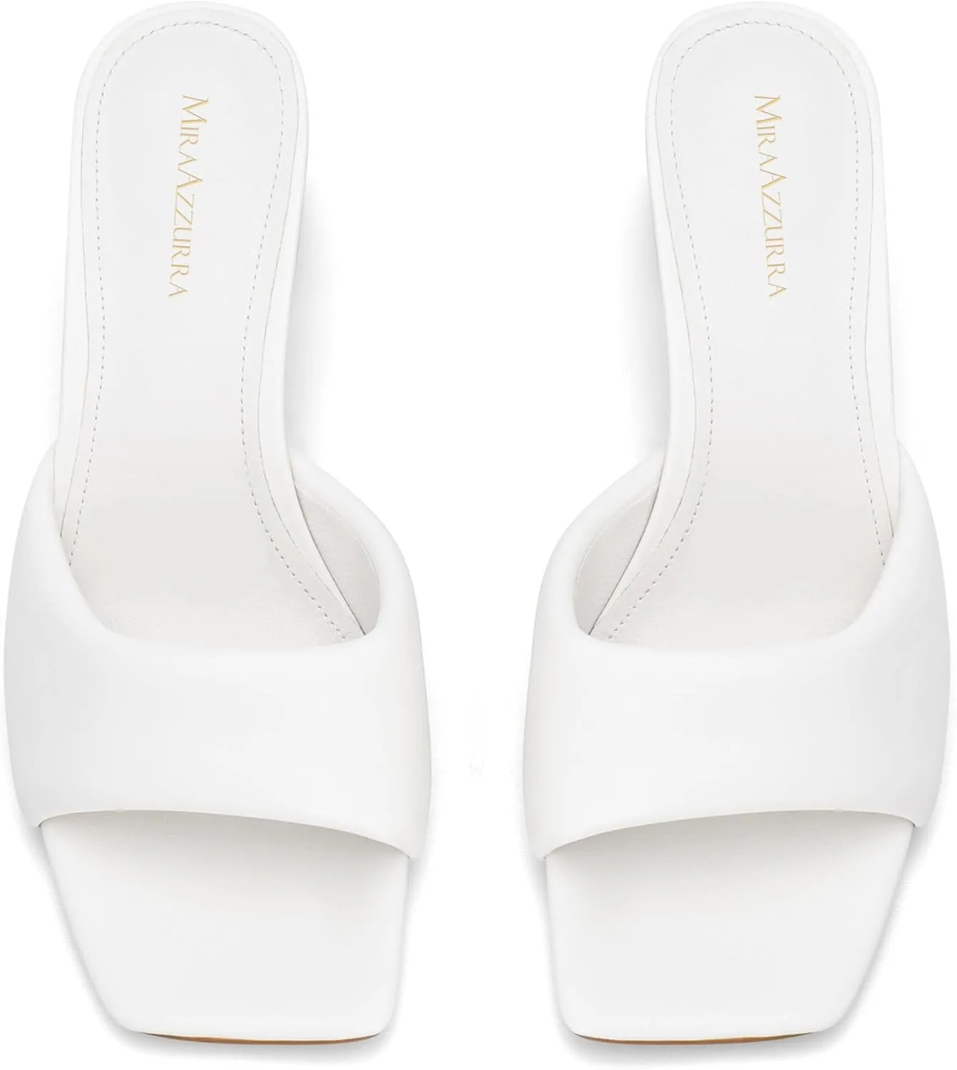 MIRAAZZURRA Heel Mules for Woman Square Open Toe Chunky Block Heel Slip on Heeled Sandals Casual Comfort Party Shoes